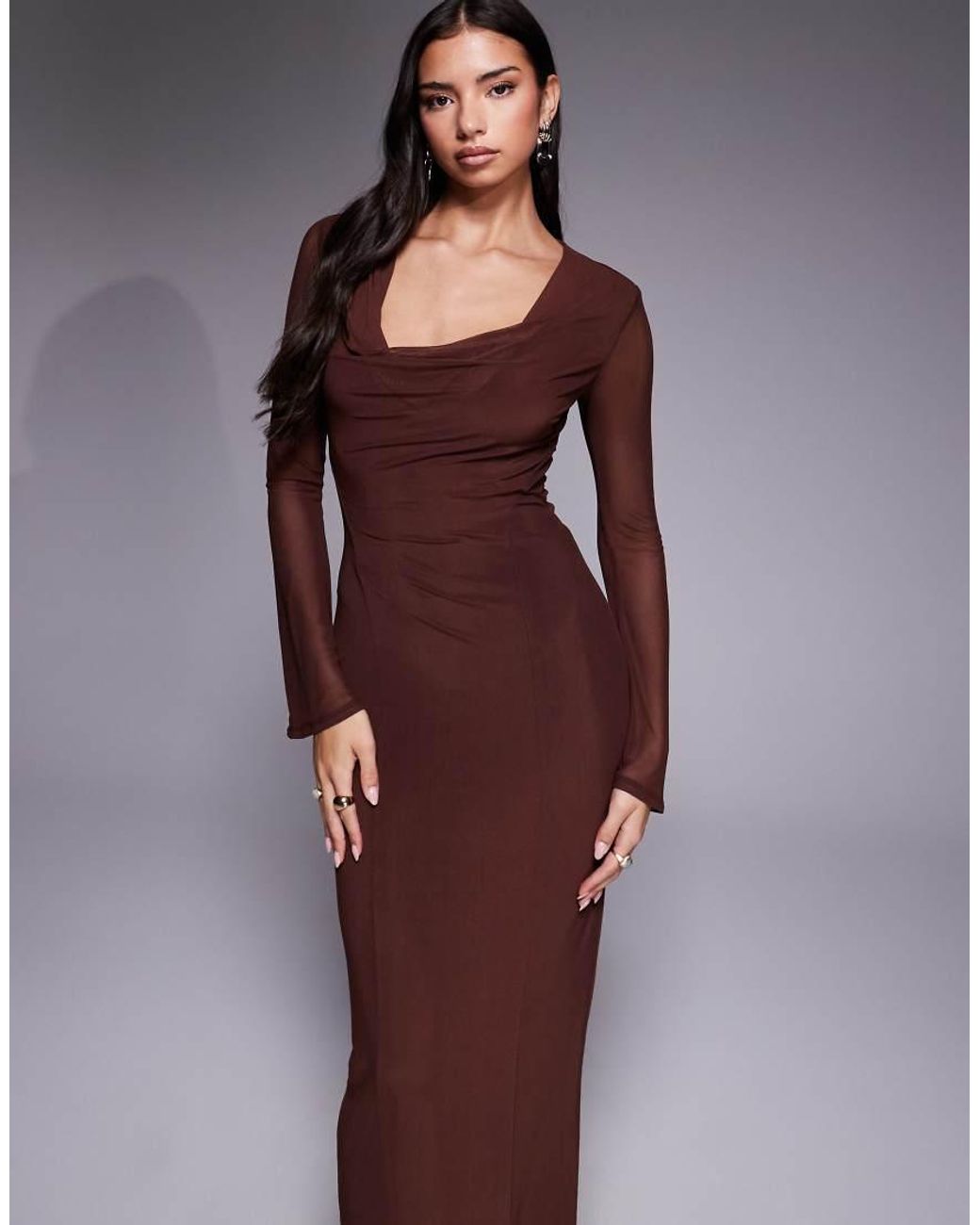 ASOS Purple Mesh Angel Sleeve Lace Up Back Long Sleeve Maxi Dress