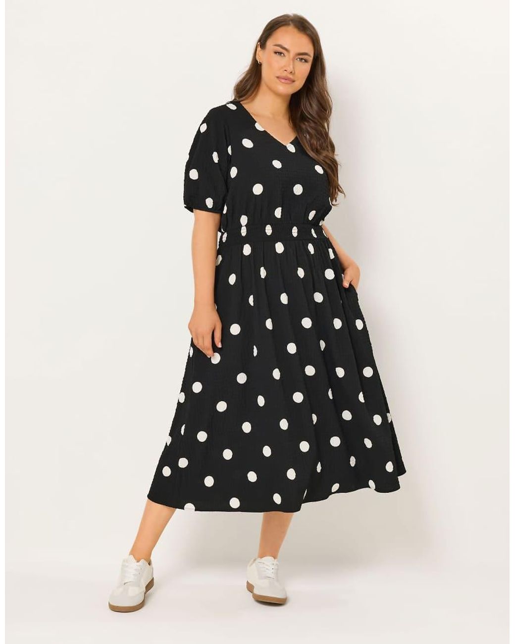 Yours Clothing Black Polka Dot Smock Dress