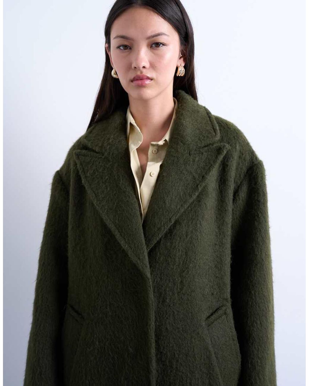 TOPSHOP White Brushed Unlined Dropped Shoulder Clean Chuck On Coat With Wool