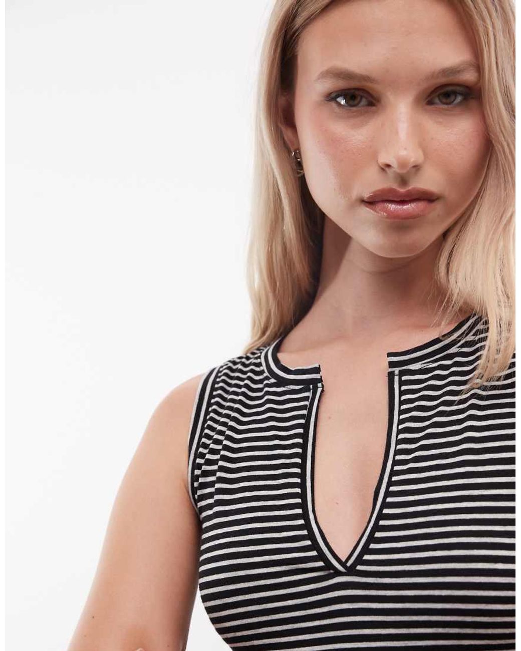 Weekday Gray Tank Top With V Neck Notch Detail