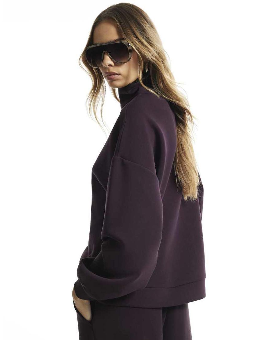 River Island Blue Burgundy Premium Funnel Neck Sweatshirt