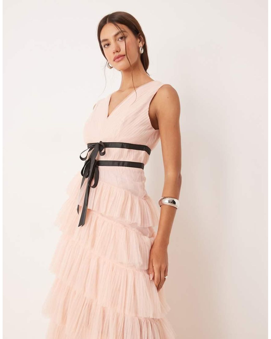 True Decadence Natural Tiered Dropped Waist Maxi Dress