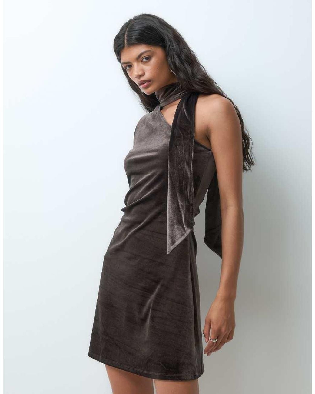 Vero Moda Multicolor One Shoulder Scarf Detail Velvet Mini Dress