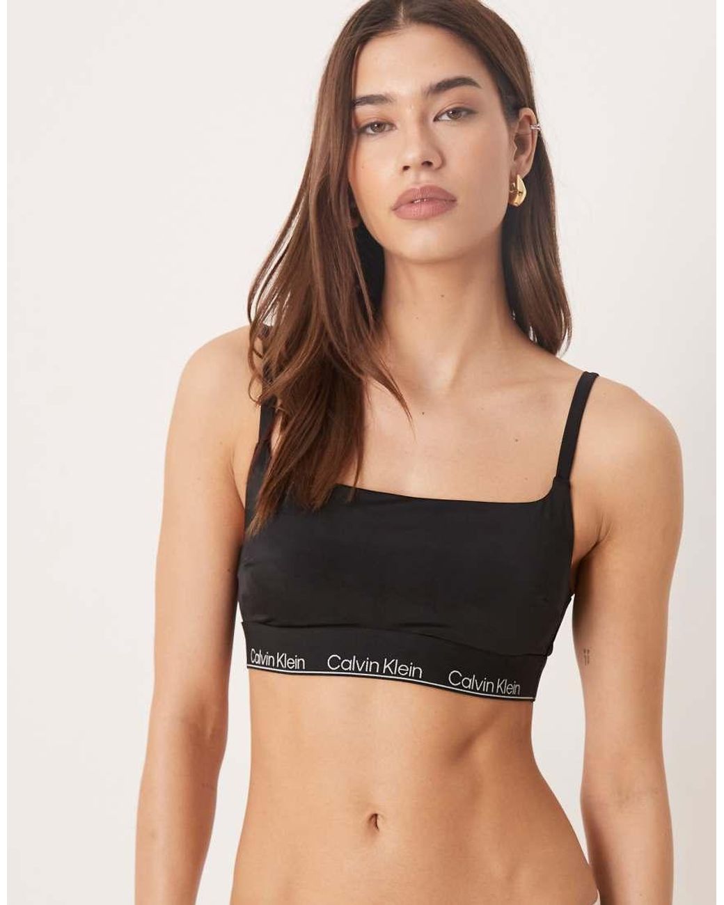 Calvin Klein Black Logo Band Square Neck Bralette Bikini Top