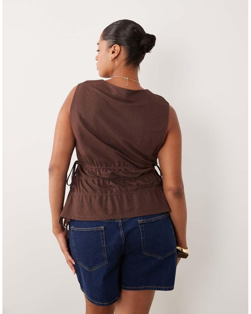 ASOS Brown Asos Design Curve Linen Look Sleeveless Top With Drawstring Waist