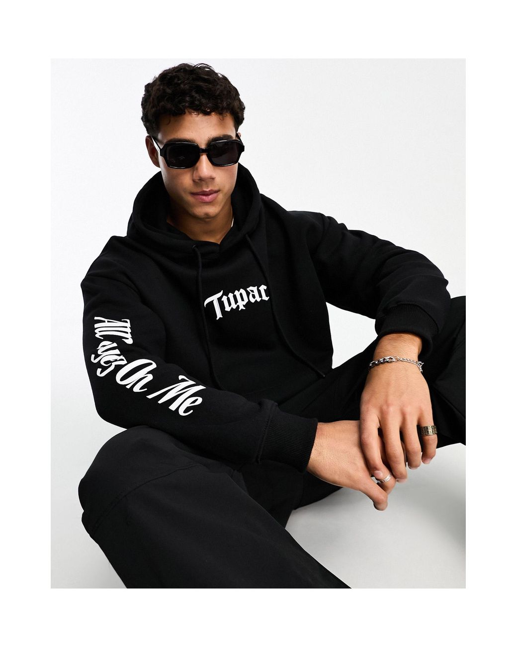 Pull&Bear Tupac All Eyes On Me Hoodie in Black for Men