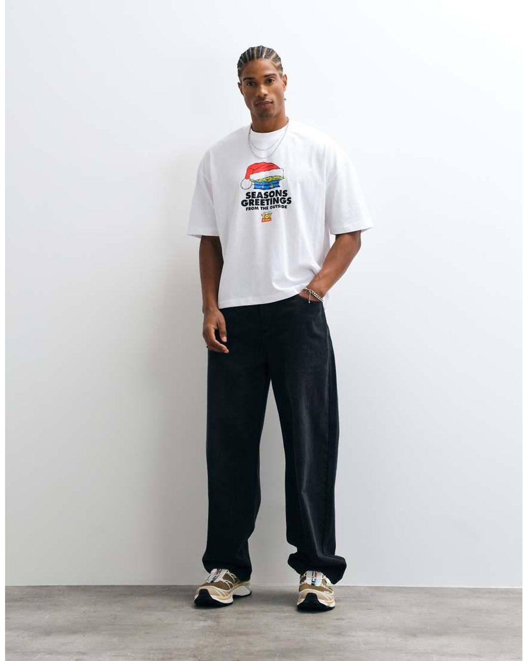 ASOS White Disney Pixar Oversized Boxy T-shirt With Christmas Toy Story Print for men