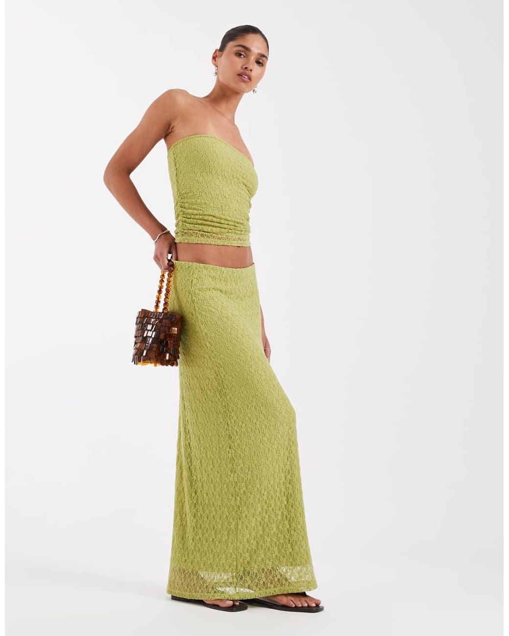 JJXX Green Co-ord Lace Midi Skirt