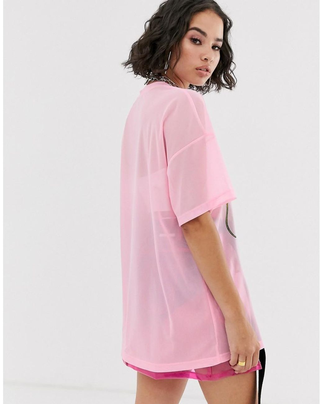 Bershka Dragon Ball Print Mesh T-shirt in Pink | Lyst UK