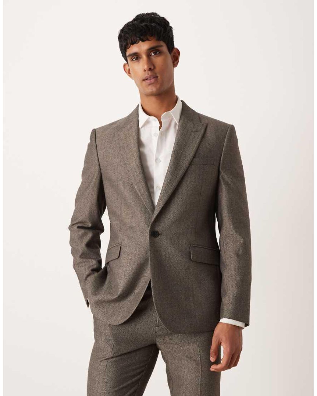 ASOS Gray Slim Wool Look Twill Stripe Suit Jacket for men