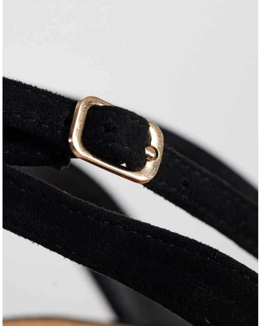 SEQWL Wide Fit Black Faux Suede Platform Block Heeled Sandal