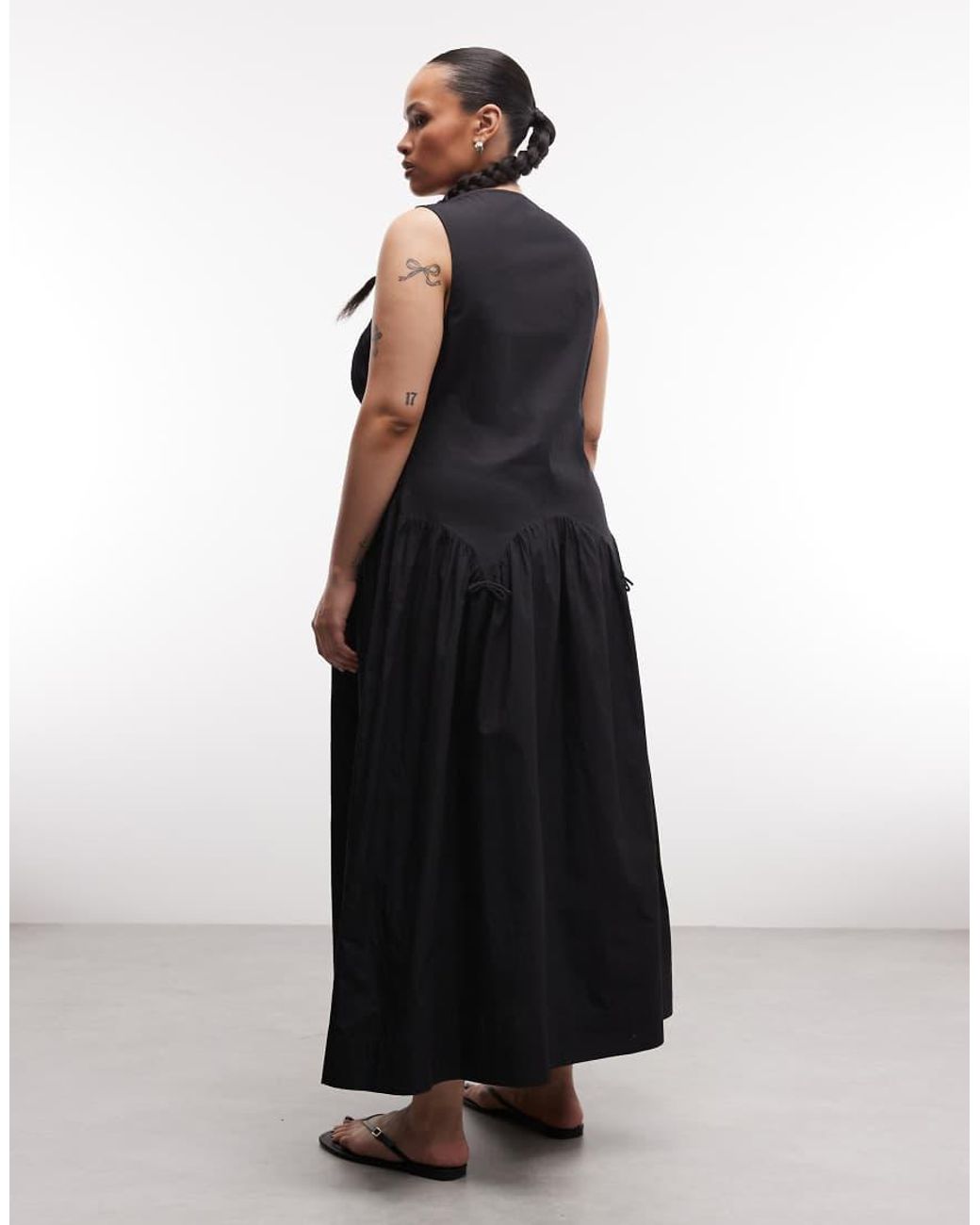 Collusion Black Plus Square Neck Shirred Midi Dress