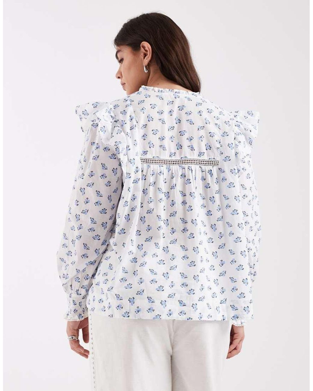 ONLY White Frill Detail Floral Print Top