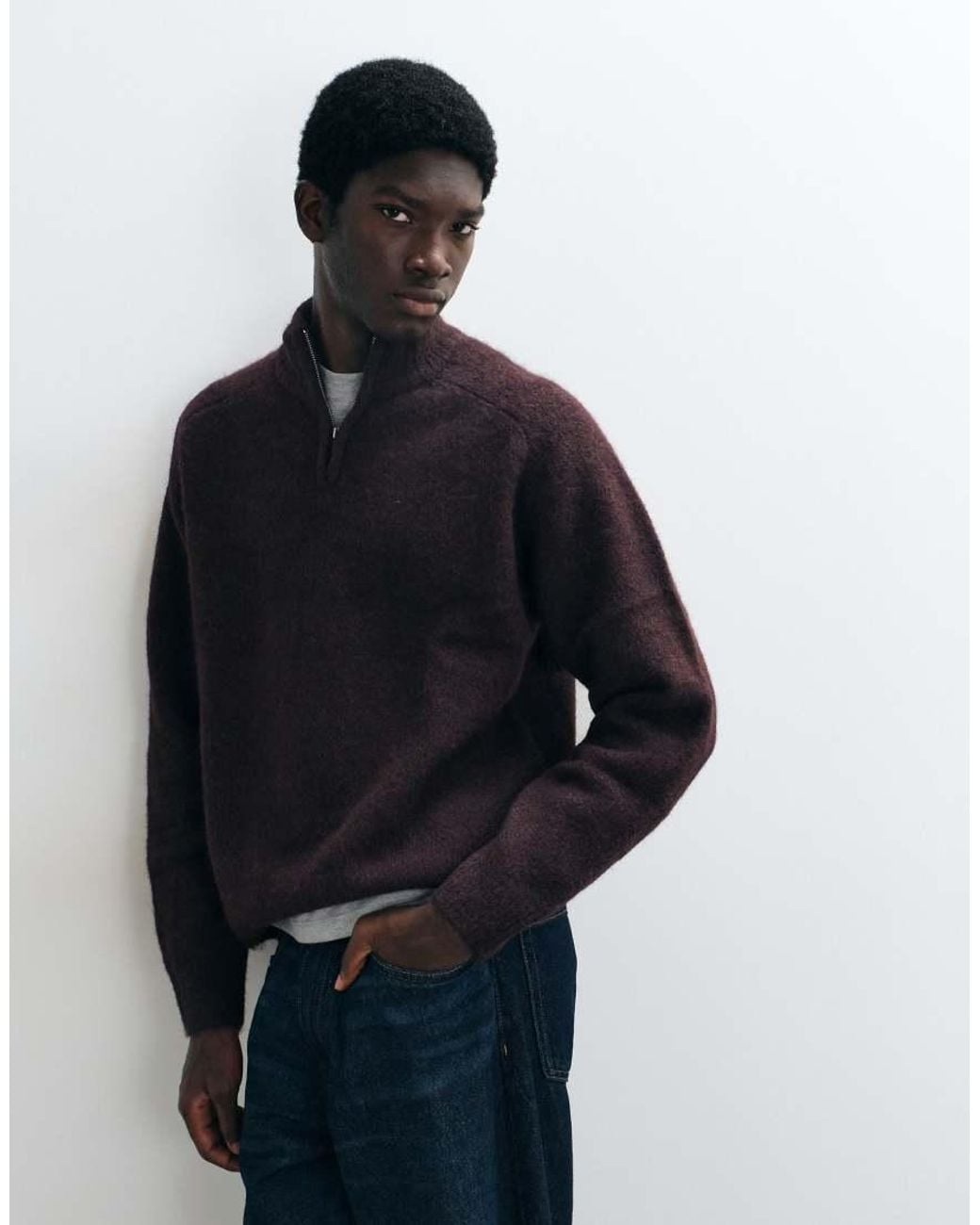 ASOS Black Oversized Knitted Funnel Sweater for men