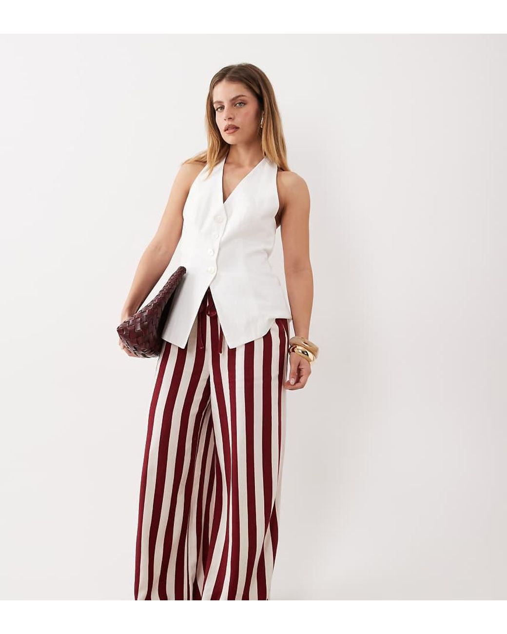 Nobody's Child Petite White Reese Linen Blend Drawstring Wide Leg Pants