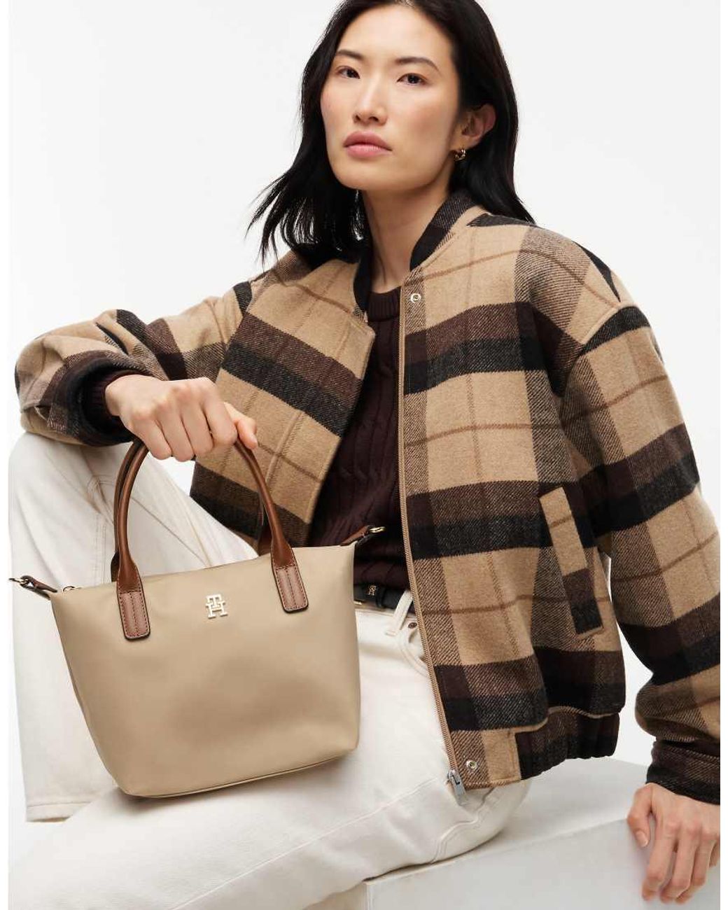 Tommy Hilfiger Natural Popette Mini Tote Bag With Cross Body Strap