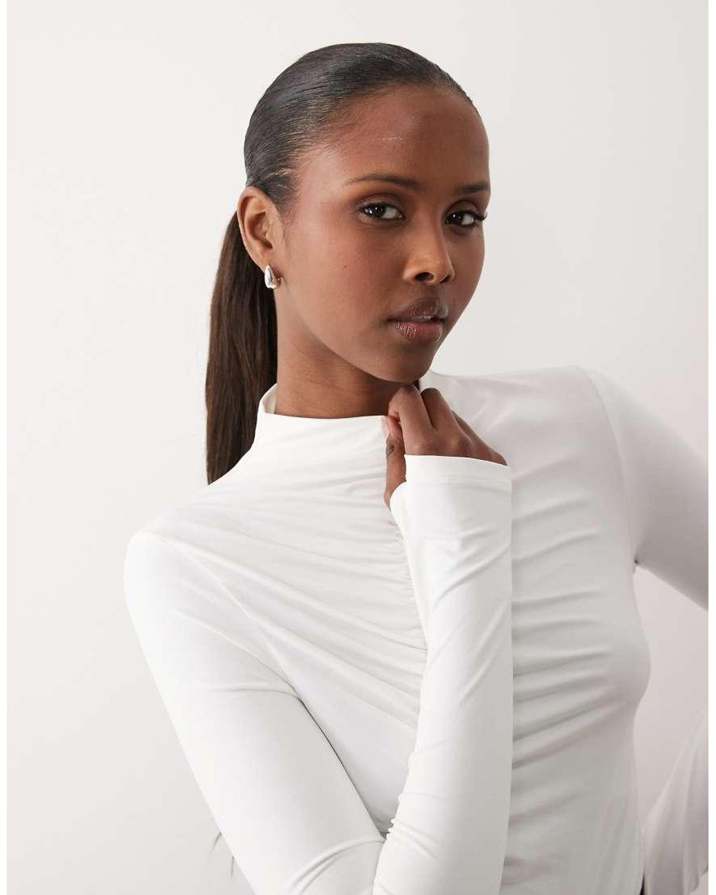 ASOS White Modest Ruched Detail Bodysuit