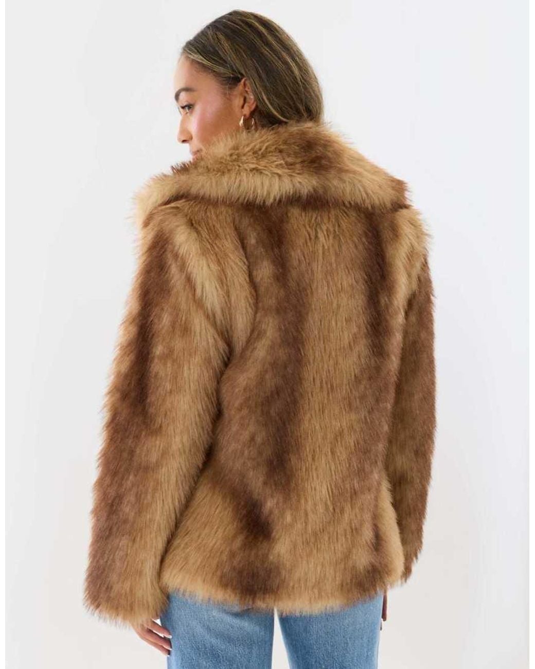 Threadbare Brown Oversized Collar Faux Fur Coat