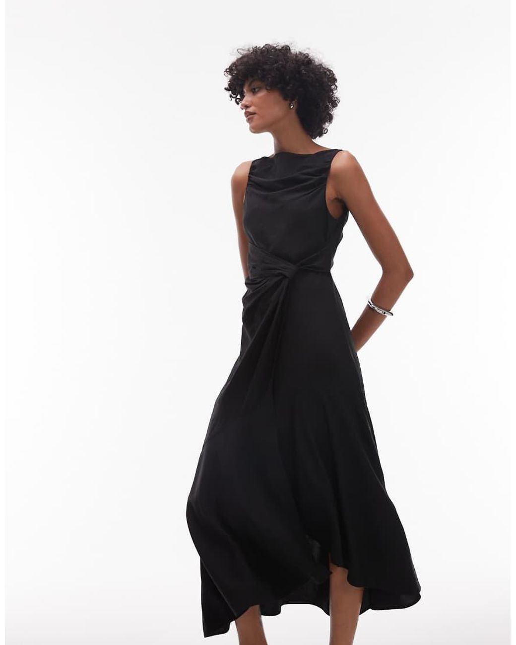 & Other Stories Black Drapey Midaxi Dress With Asymmetric Flutter Hem
