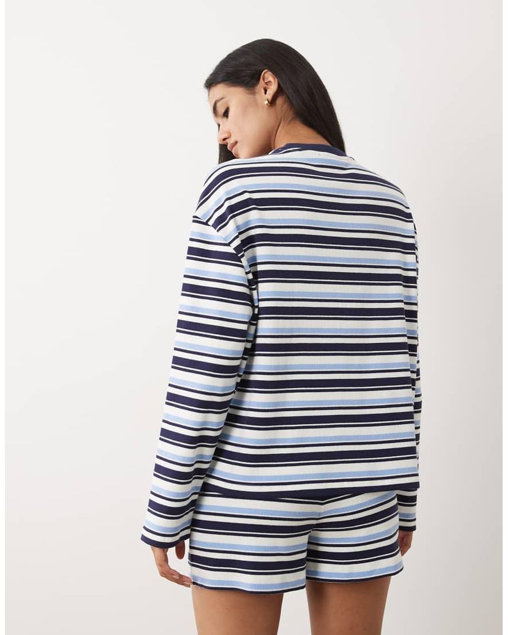 4th & Reckless Blue Cotton Rich Pocket Front Embroidered Logo Wide Sleeve T-shirt Co-ord