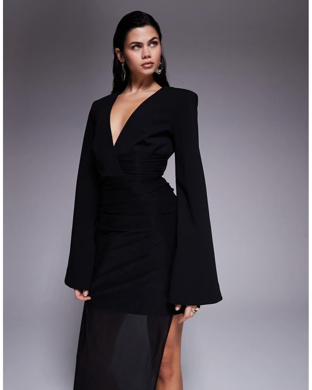 ASOS Black Mock Blazer Mini Dress With Shoulder Pads And Mesh Overlay