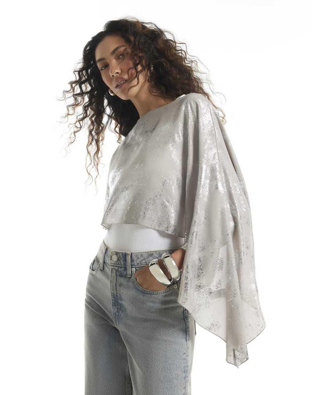 River Island Gray Asymmetric Cape