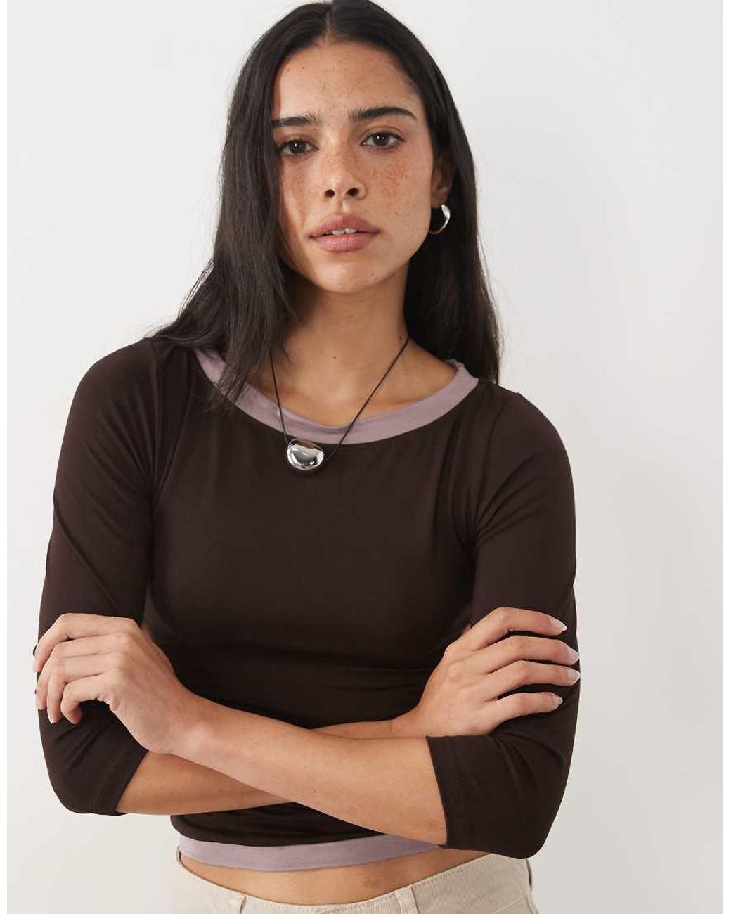 Motel Brown Yones Double Layer Long Sleeve Top