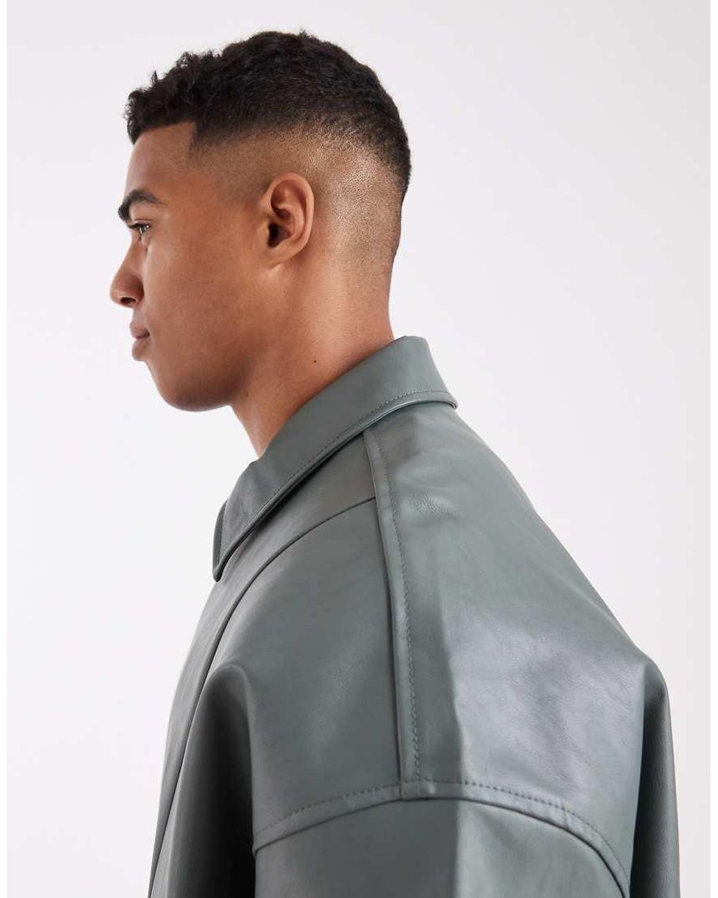 ASOS Gray Faux Leather Bomber for men