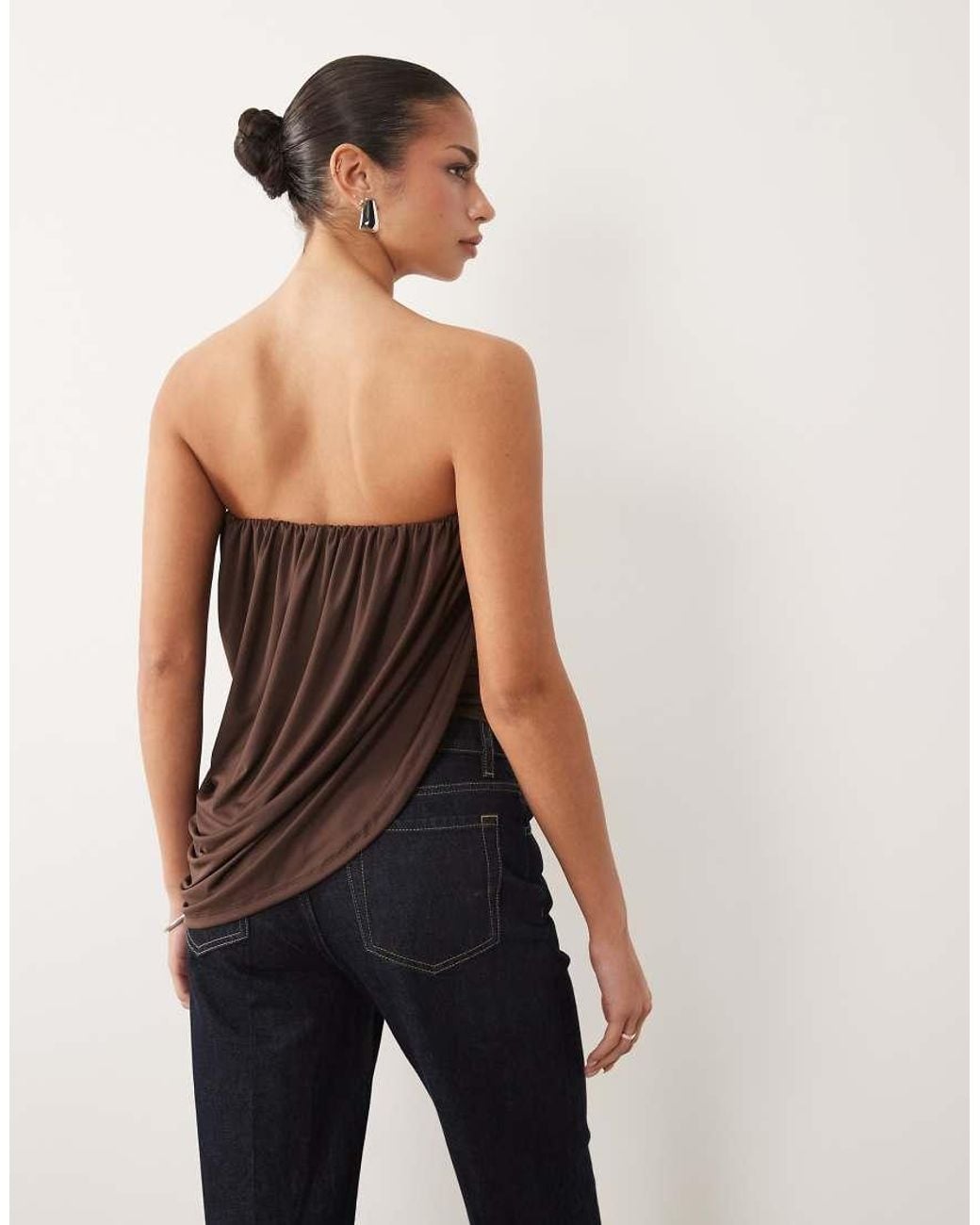 ASOS Brown Slinky Asymmetric Drape Bandeau Top