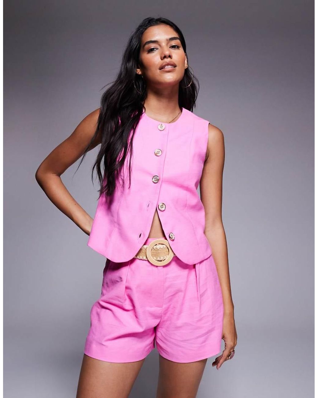 River Island Pink High Neck Fitted Waistcoat