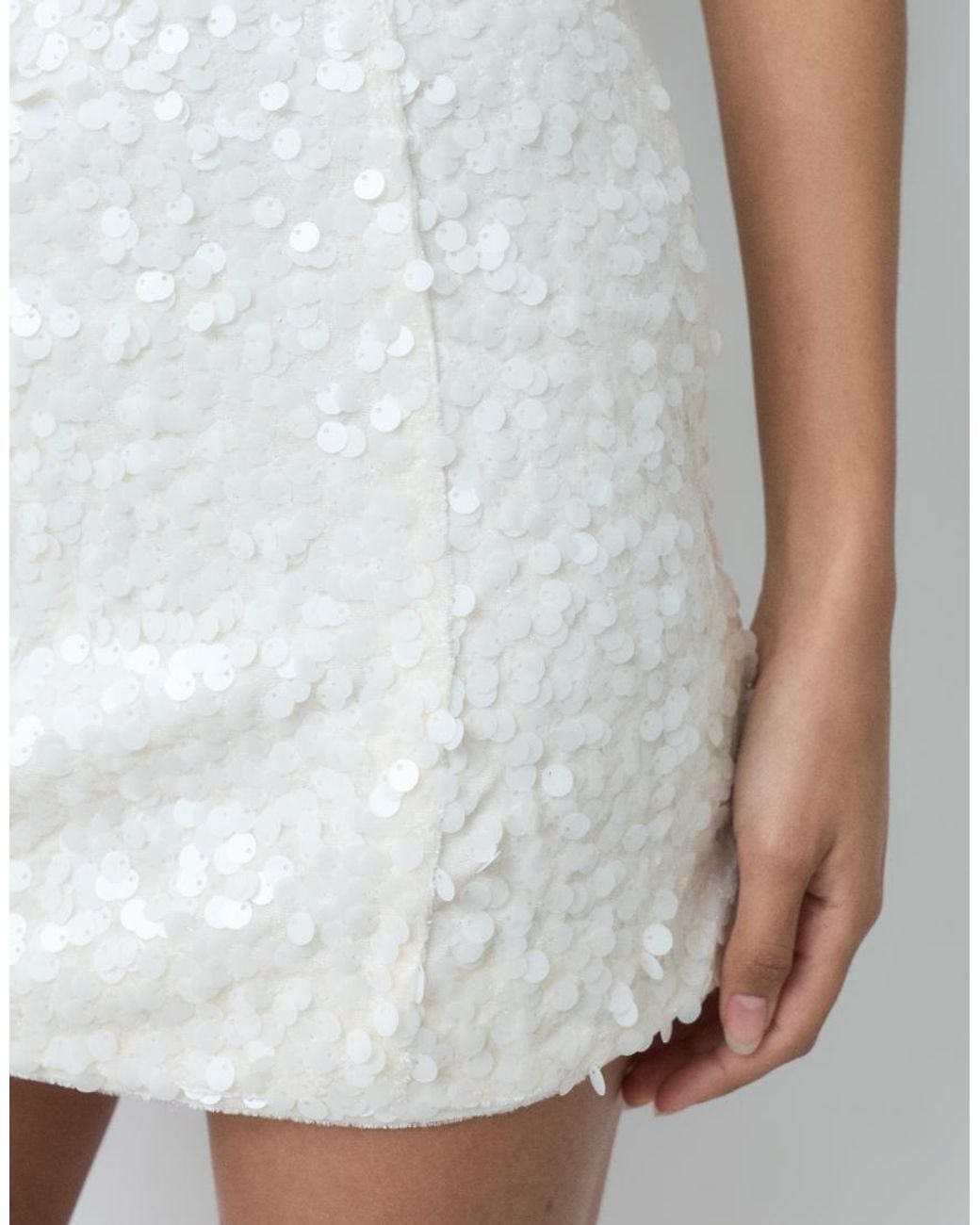 4th & Reckless White Bandeau Curved Neck Sequin Detail Structured Mini Dress