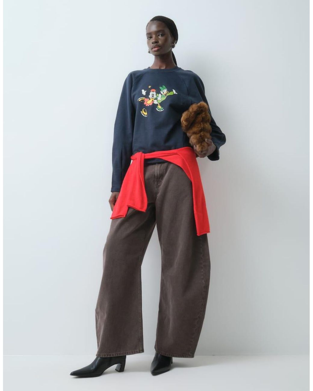 ASOS Blue Disney Balloon Sleeve Sweatshirt With Minnie And Daisy Print