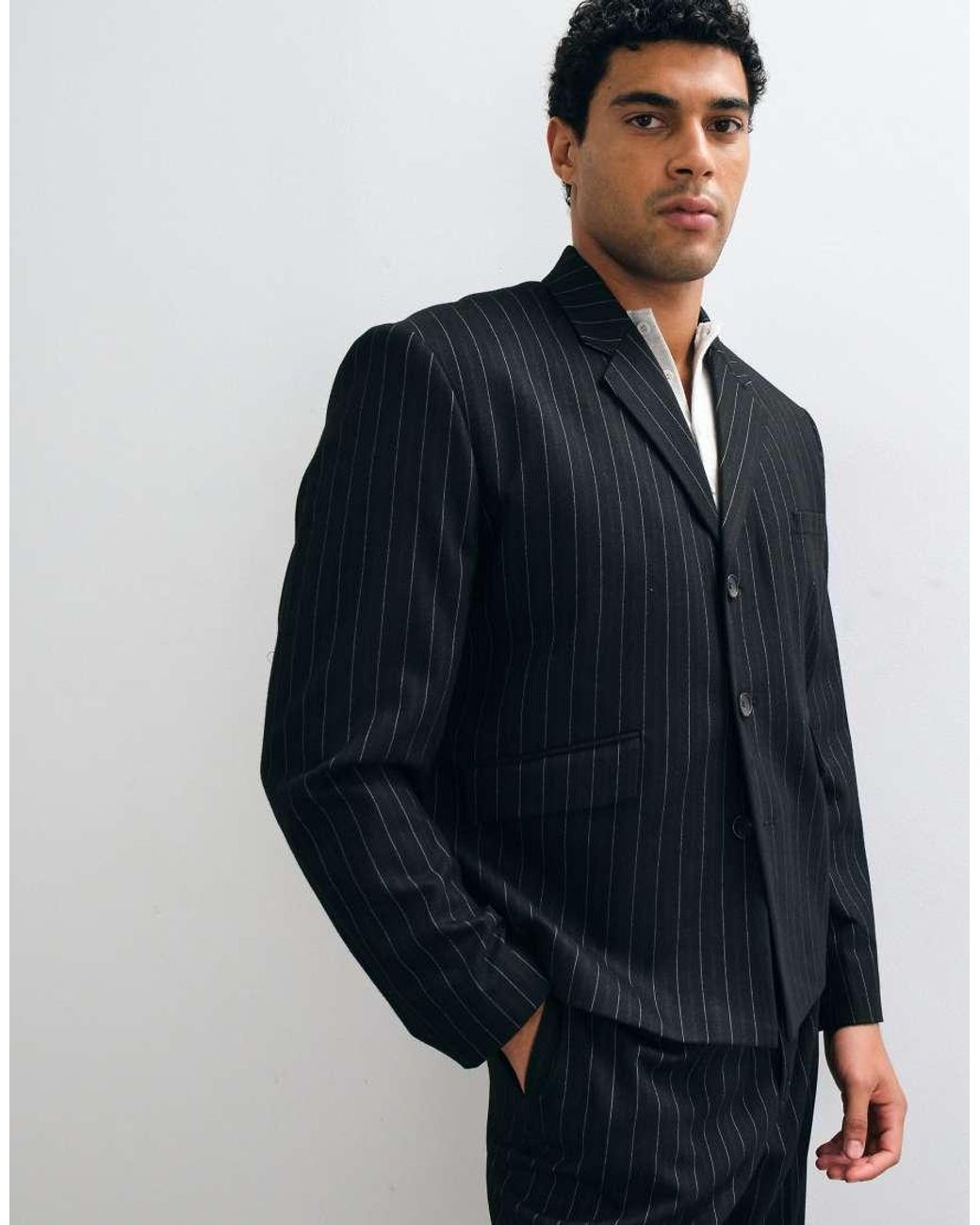 ASOS Blue Boxy Suit Jacket With Button Detailing for men