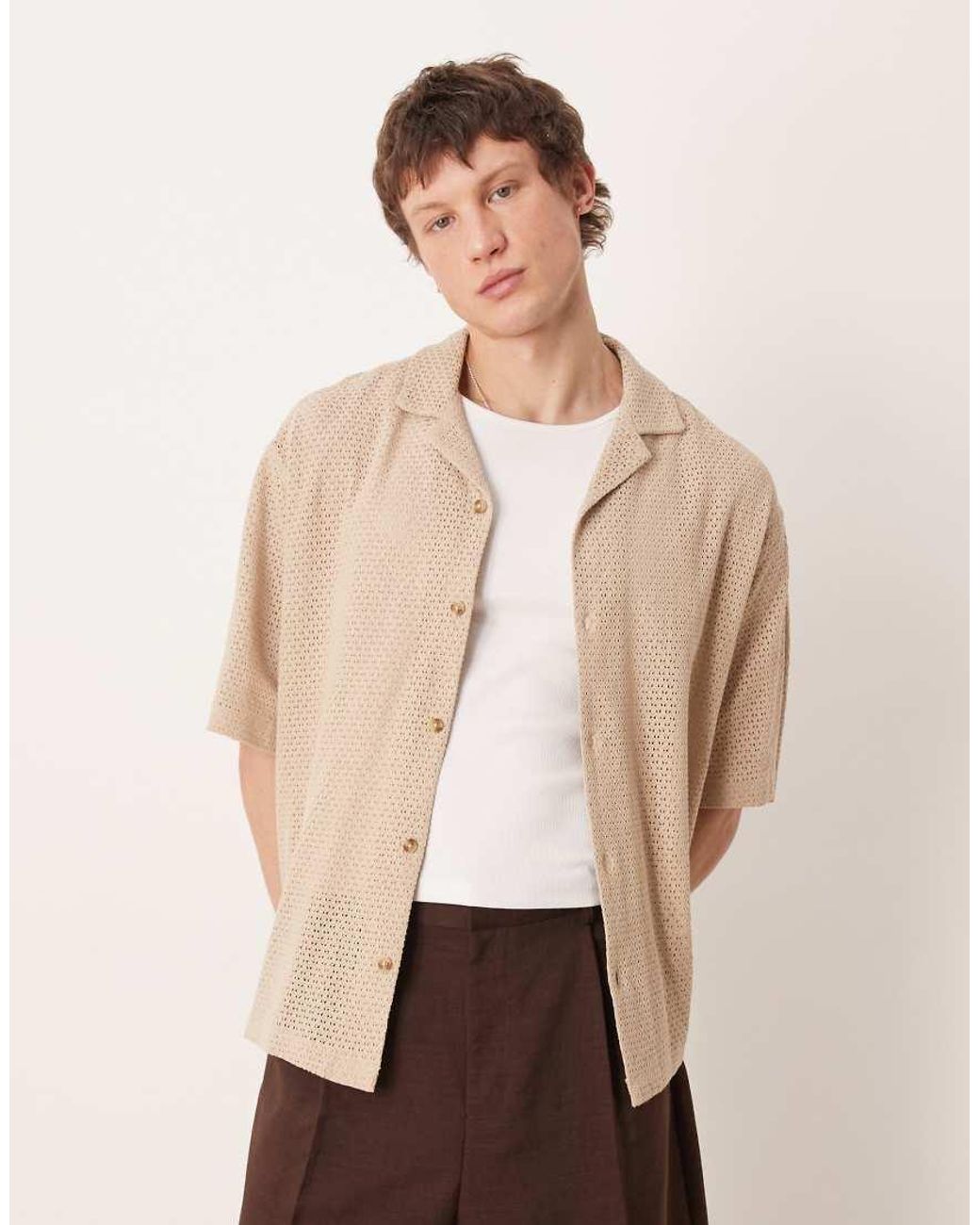 ASOS Natural Oversized Revere Texture Shirt for men