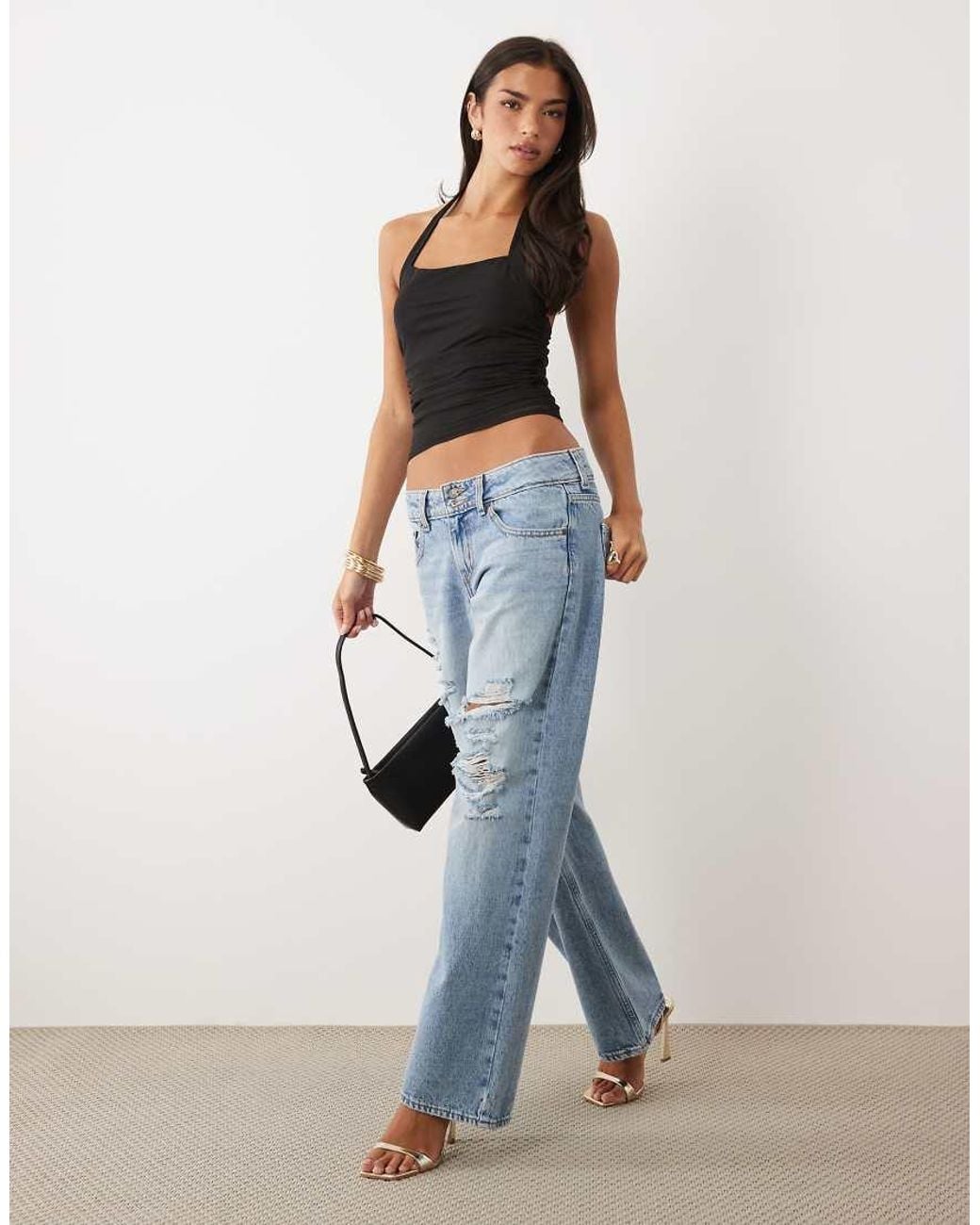 ASOS Black Mesh Ruched Halter Top