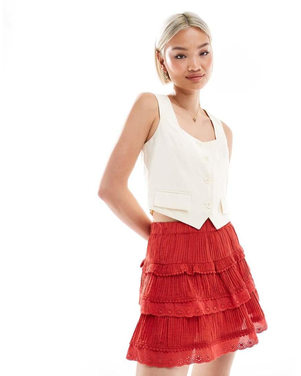 New Look Embroidered Tiered Mini Skirt