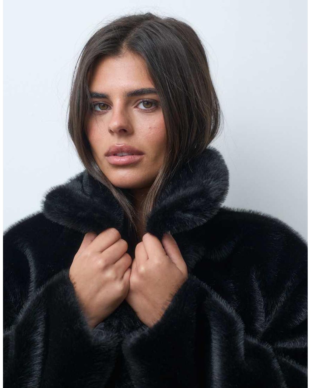 ASOS Blue Collared Faux Fur Midi Car Coat