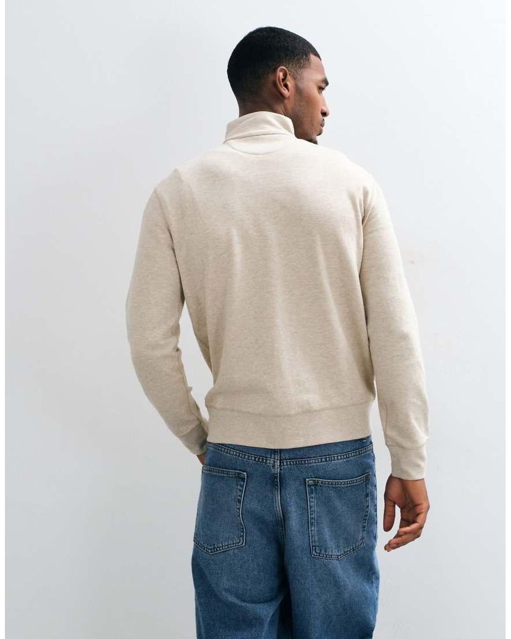Polo Ralph Lauren Natural Icon Logo Double Knit Quarter Zip Sweatshirt for men