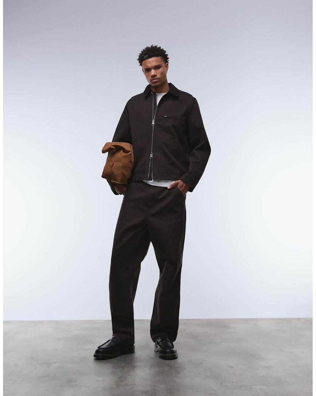 ARKET Black Canvas Zip Front Workwear Jacket for men