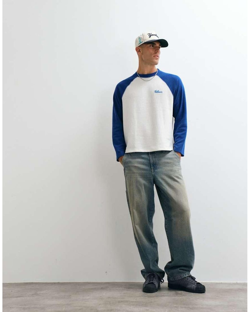 Collusion Blue Boxy Raglan Tee for men