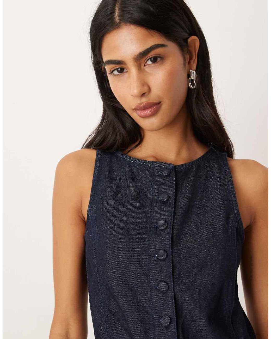 ASOS Blue Wide Leg Denim Jumpsuit With Button Front