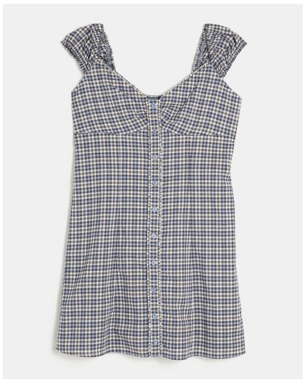Hollister Blue Cap Sleeve Button Mini Dress