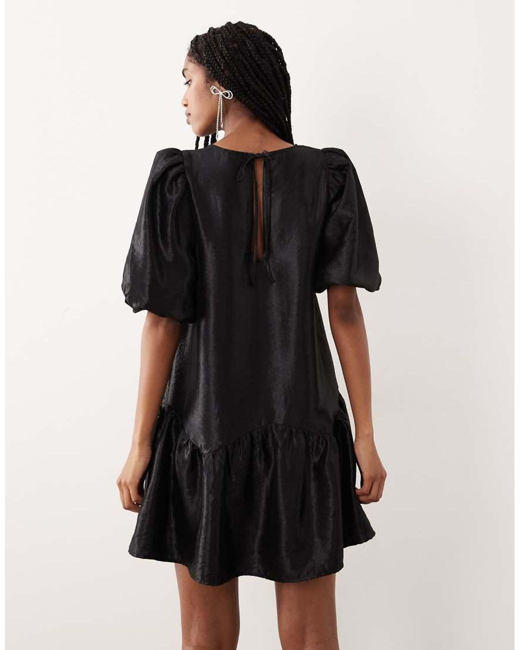 Gina Tricot Black Short Balloon Volume Sleeve Peplum Mini Dress