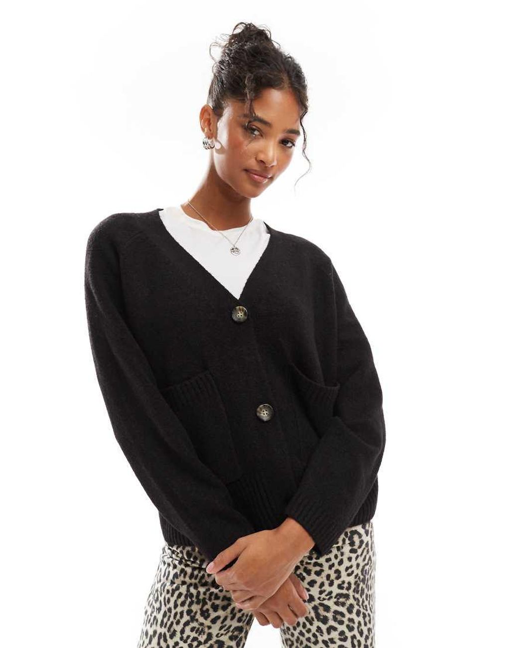 Vero Moda Boxy Knitted Cardigan With Pockets in Black Lyst UK