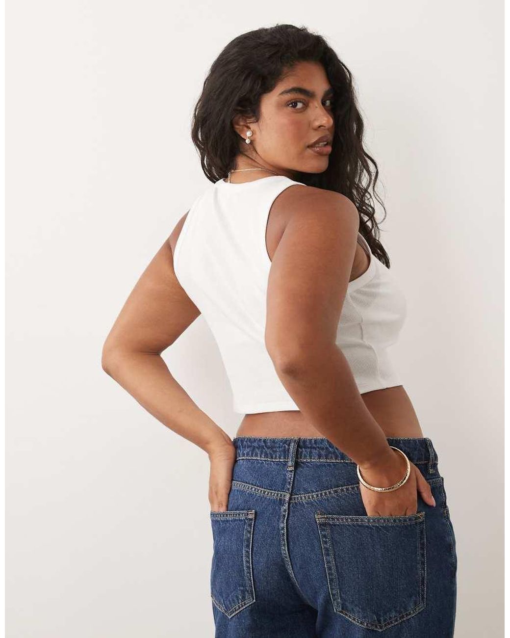 Brave Soul White Brave Soul Curve Ribbed Crop Singlet Top
