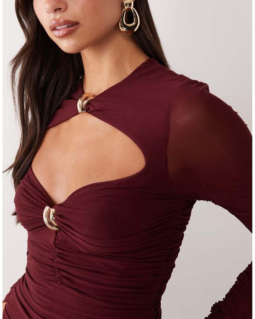 Ruched & Ready Purple Sculpted Cut Out Hardware Detail Bodycon Maxi Dress