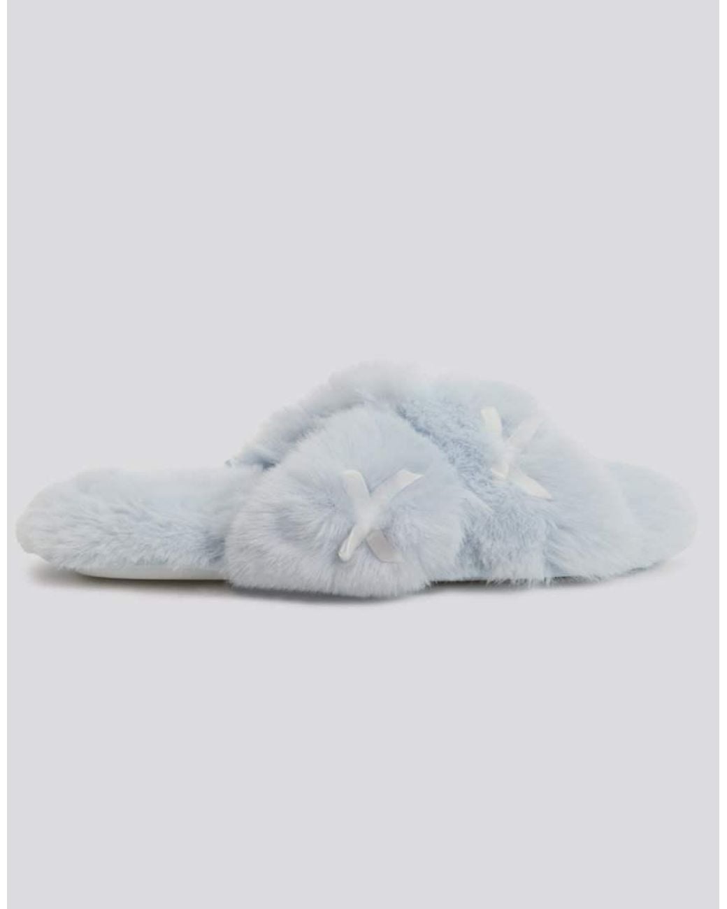 Boux Avenue White Multi Bow Plush Slider Slippers Open Toe Cosy Loungewear
