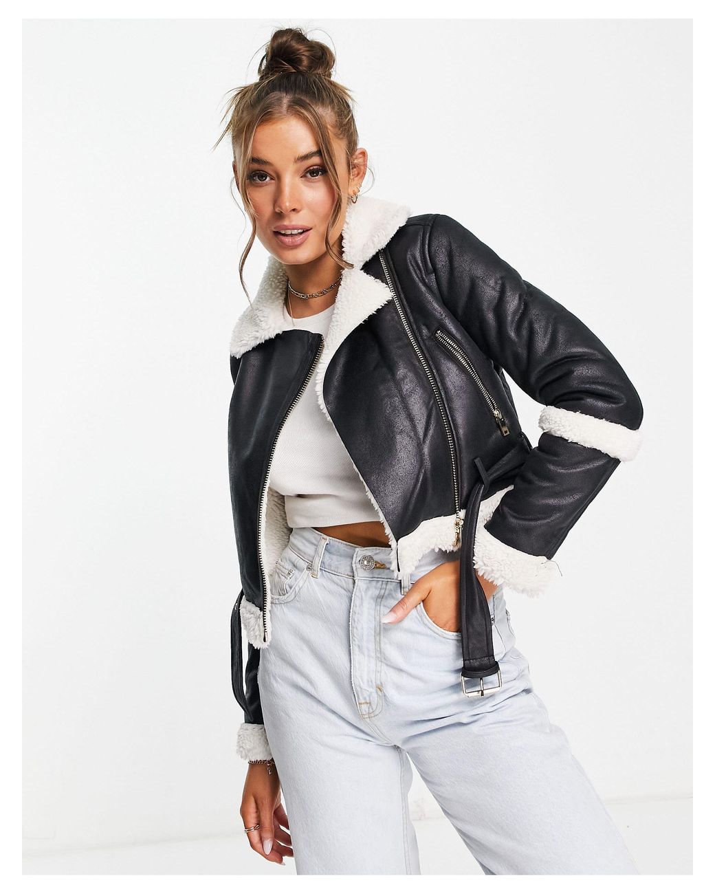 Miss selfridge shearling biker clearance jacket
