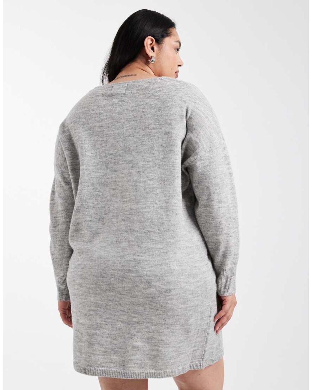 Pieces Plus Gray Pieces Curve V-neck Mini Sweater Dress