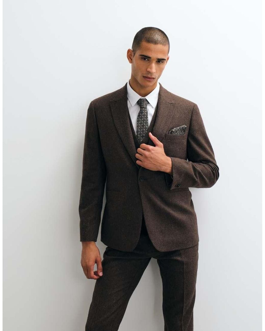 ASOS Black Slim Herringbone Suit Jacket With Wool for men